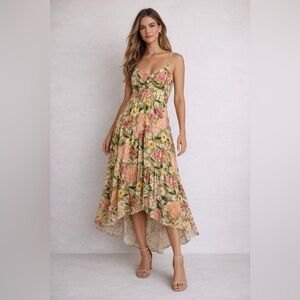 Olivia James Green Floral Midi Dress Size M Boho Vacation Summer